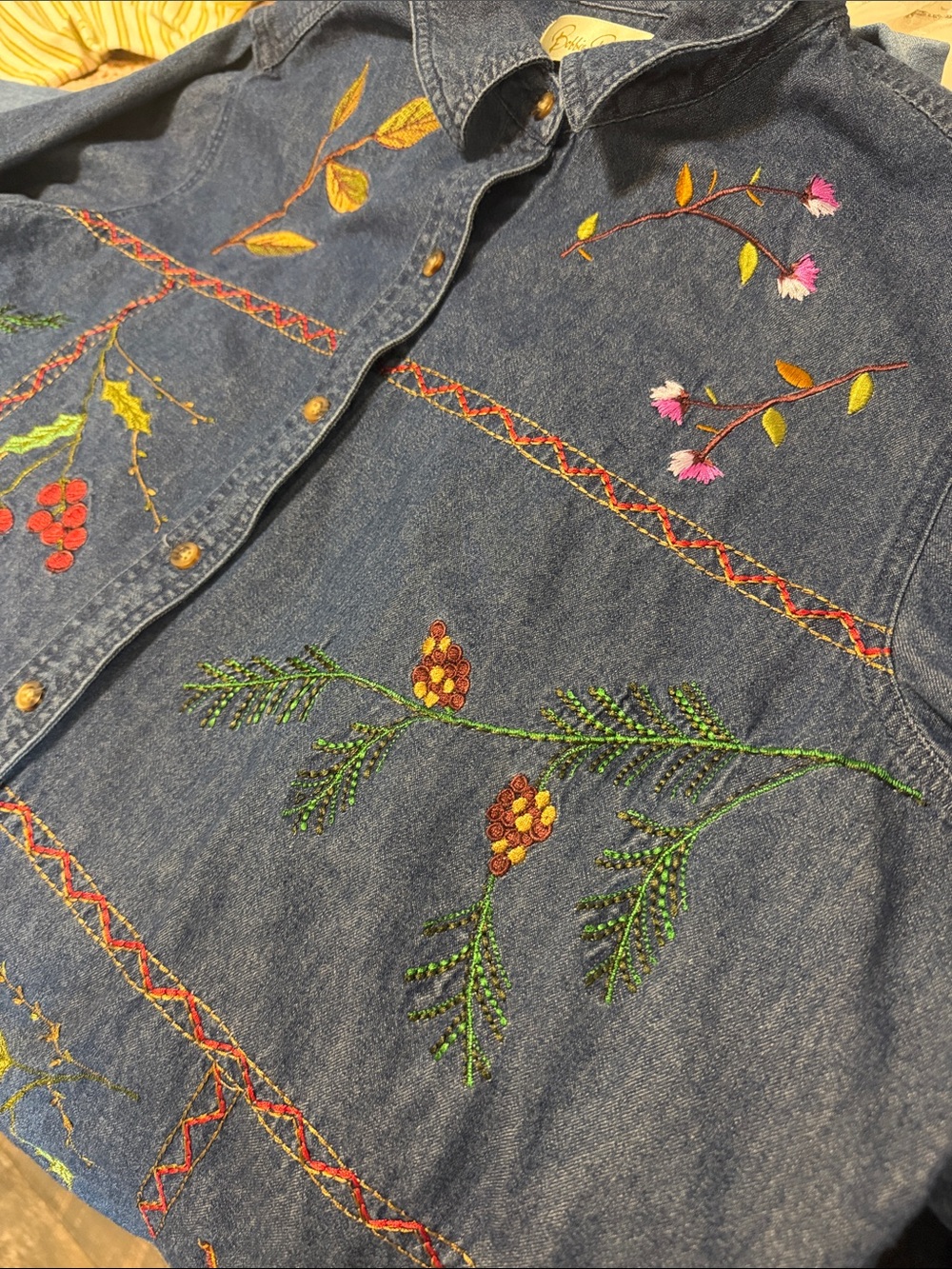 Vintage Bobbie Brooks Embroidered Denim Nature Theme Fall Long Sleeve Women XL - Picture 8 of 9